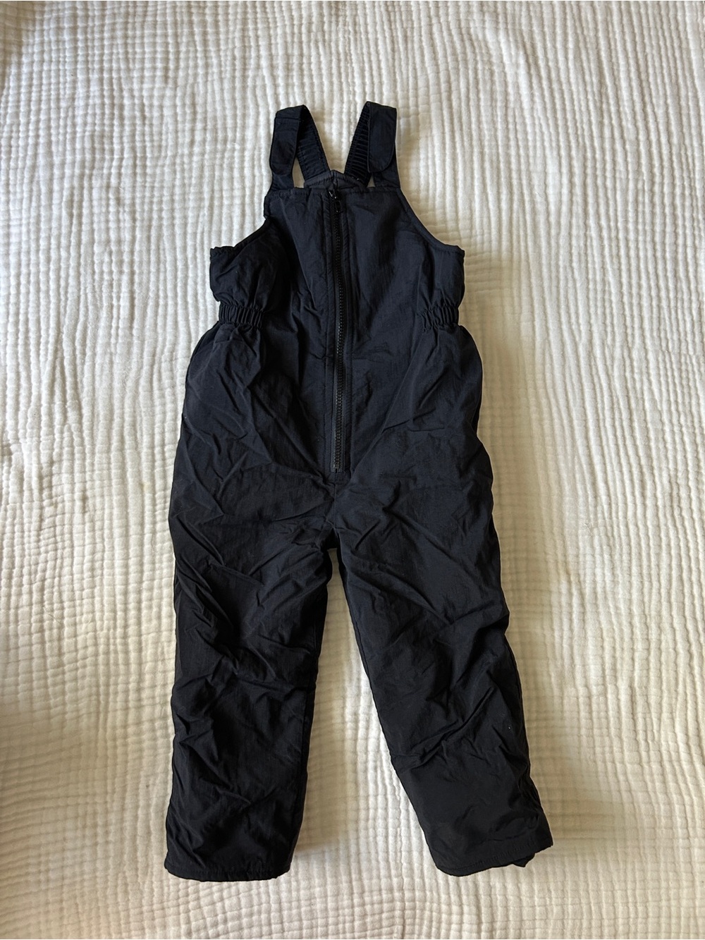 Kids Black Insulated Snow Overalls with Front Zip